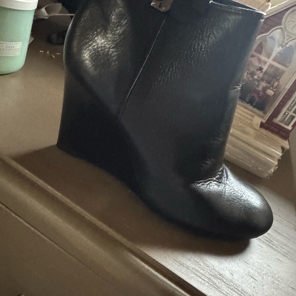 Black Tory Burch Leather Wedge Ankle Boots